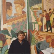 Alexander Hollweg in front of his mural for the Charlotte Street Hotel London 2000 Photo courtesy of the Estate of Alexander Hollweg and the South West Heritage