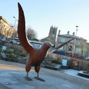Falcon sculpture in Market Square, Darwen.