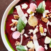 The beetroot carpaccio is so pretty it could pass as a desert.