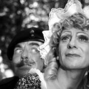 Windsor Davies as Sergeant-Major Williams and Melvyn Hayes as Gunner/Bombardier 'Gloria'  Beaumont in It Ain't Half Hot Mum.