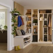 Sharps Sorrento Utility Room in Soft Linen with Natural Oak Feature Panels, from £2,000, Sharps.