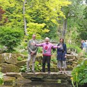 Gyles Brandreth officially opens the restored rock garden at Newby Hall. Pictures with (left) Lawrence Wright, and (right) Lucinda Compton of Newby Hall