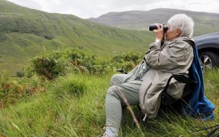 Dame Judi Dench eagle spotting in Scotland during a Countryfile special