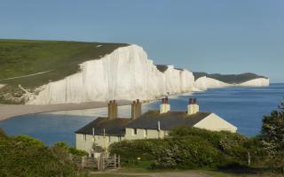 The iconic view of the Coastguard Cottages and Seven Sisters.