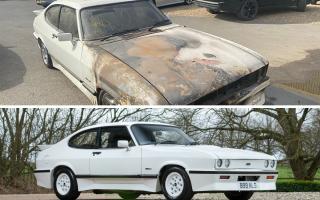 The white car was rebuilt after an engine fire