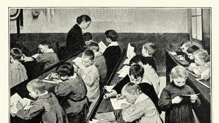 Vintage illustration of a Victorian classroom (after the painting by Geoffroy). (Photo: duncan1890/Digital Vision Vectors)