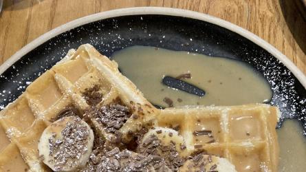The Waffle House's banoffee waffle, as enjoyed by Hugh Jackman. Photo: Emma Lee