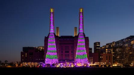The Bigger Christmas Trees artwork at Battersea Power Station designed by David Hockney