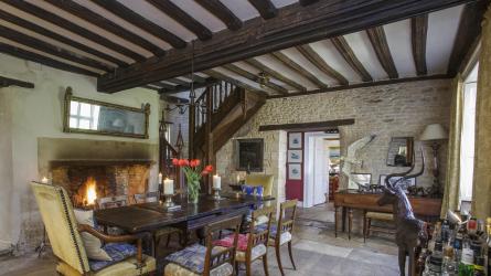 The 1550s moulded oak beam in the dining room is one of only two of the same age in the country. All the beams, once uncovered, were cleaned and treated