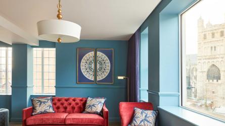 One of the hotel suites, with views of the cathedral. Photo: Veerle Evens/Hotel Indigo Exeter