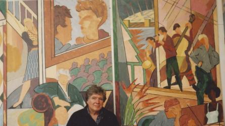 Alexander Hollweg in front of his mural for the Charlotte Street Hotel London 2000 Photo courtesy of the Estate of Alexander Hollweg and the South West Heritage